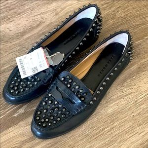BNWT Zara designer leather edgy studded loafers
